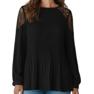 NWT ADRIANNA PAPELL Long Lace Detail Bell Sleeve Tie Back Blouse Size Small